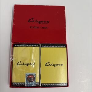 Vintage Calypso Playing Cards Dual Decks Yellow Logo in Original Red Box 1950's